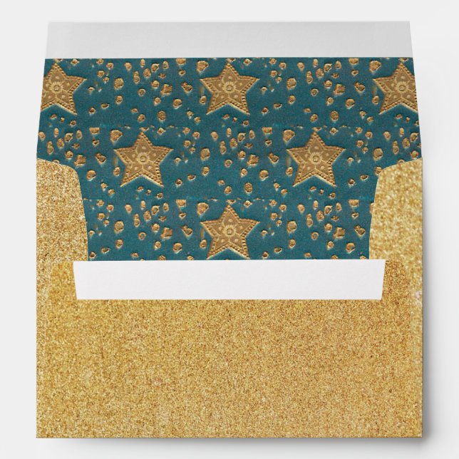 Celestial Faux Gold Stars  Blue Night Sky Pattern  Envelope (Back (Bottom))