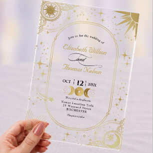 Celestial Faux Gold Sun Moon Wedding Acrylic Invitations