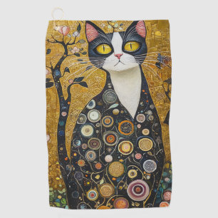Celestial Feline in Gold Golf Towel