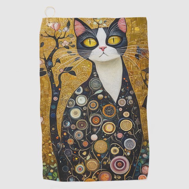 Celestial Feline in Gold Golf Towel (Front)