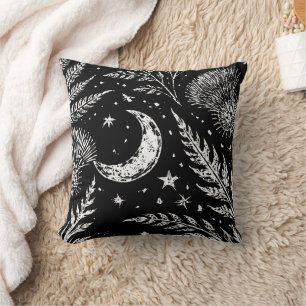 Celestial Fern Moon Throw Pillow