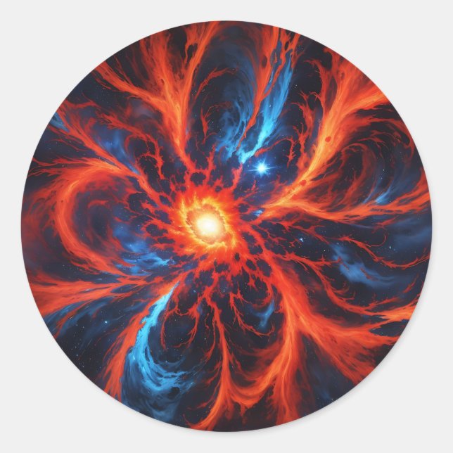 Celestial Fire Cosmic Abstract Classic Round Sticker (Front)