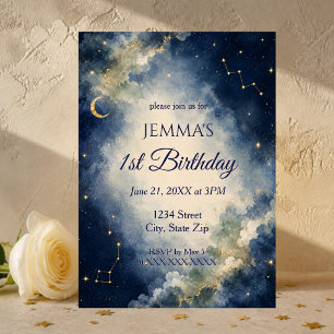 Celestial First Birthday Invitation   Moon & Stars