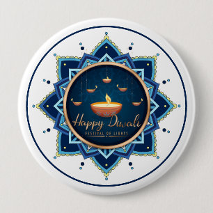 Celestial Flame – Diwali Mandala Glow 10 Cm Round Badge