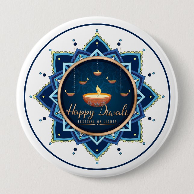 Celestial Flame – Diwali Mandala Glow  10 Cm Round Badge (Front)