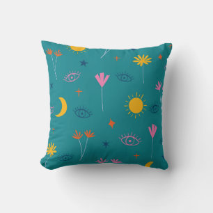 Celestial Flora and Eye Pattern Cushion