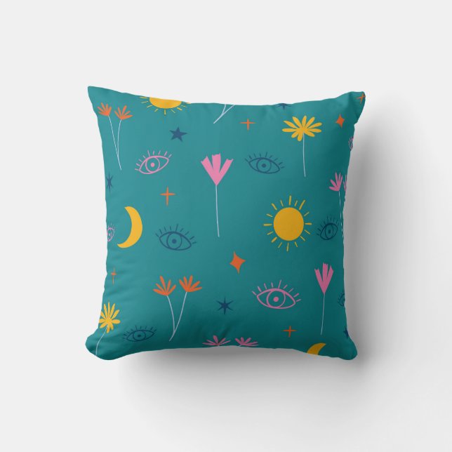 Celestial Flora and Eye Pattern Cushion (Front)