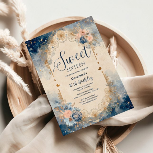 Celestial Floral Art Nouveau Sweet Sixteen Invitation (Creator Uploaded)