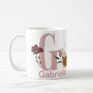 Celestial Floral Custom Name Letter G Monogram on Coffee Mug