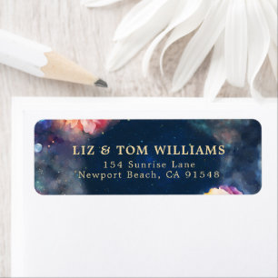 Celestial Floral Galaxy Navy Blue Return Address Label