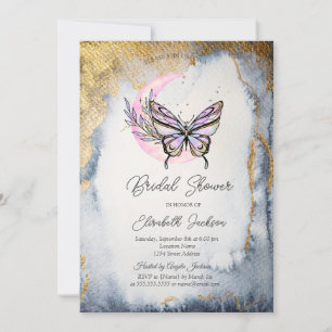 Celestial Floral Moon Butterfly Bridal Shower  Invitation