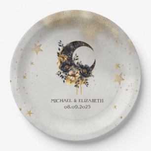 Celestial Floral Moon,Stars Paper Plate