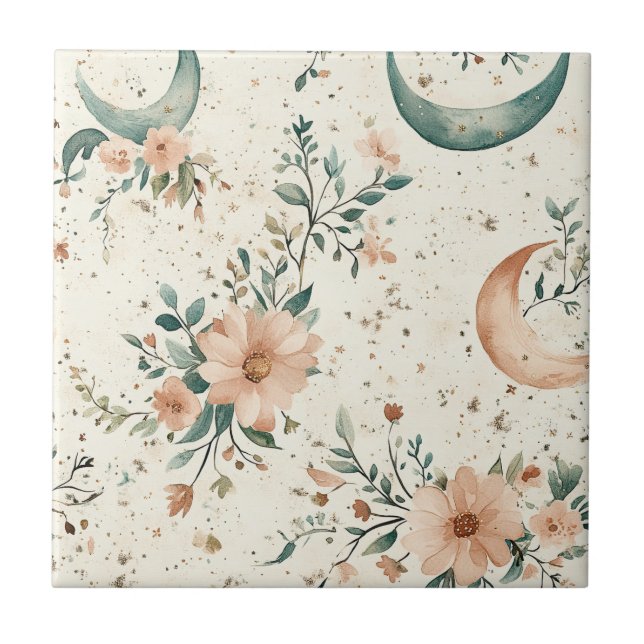 Celestial Floral Pattern (10) Ceramic Tile (Front)