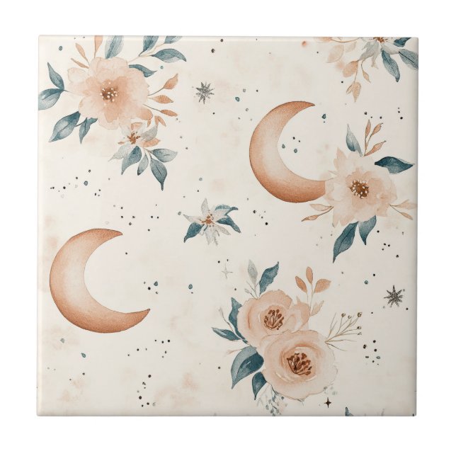 Celestial Floral Pattern (1) Ceramic Tile (Front)