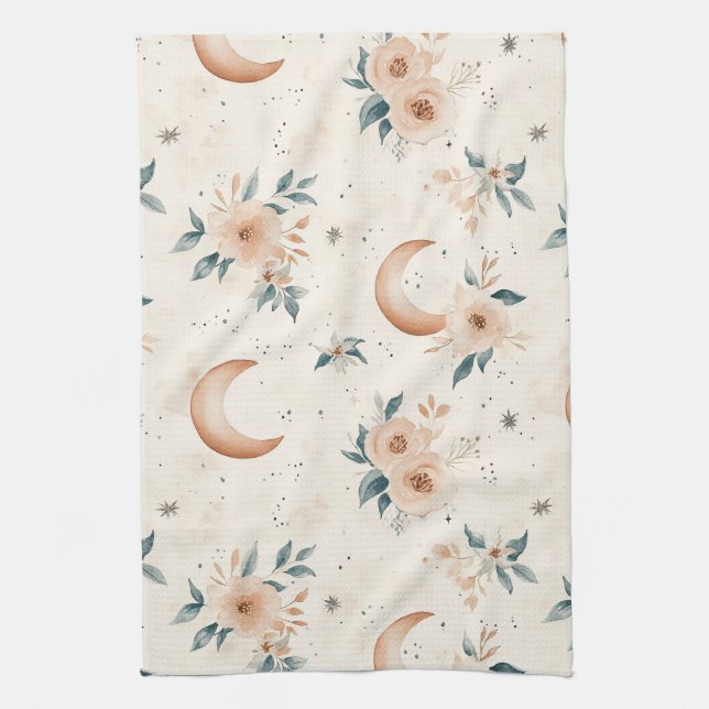 Celestial Floral Pattern (1) Tea Towel (Vertical)