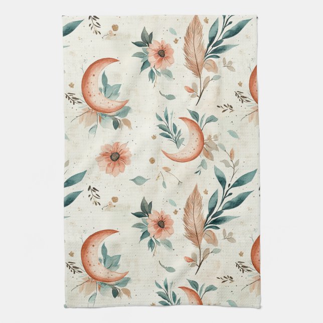 Celestial Floral Pattern (2) Tea Towel (Vertical)