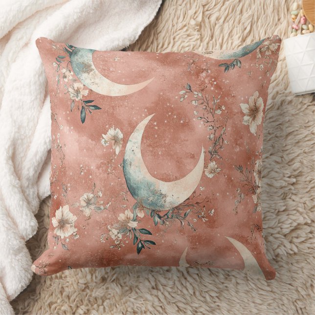 Celestial Floral Pattern Muted Terracotta Cushion (Blanket)