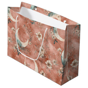 Celestial Floral Pattern Muted Terracotta Large Gift Bag