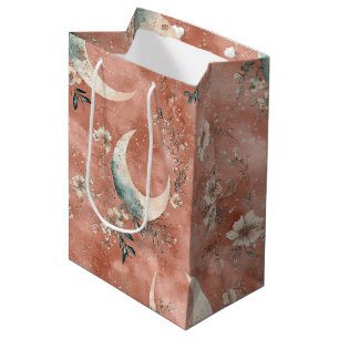 Celestial Floral Pattern Muted Terracotta Medium Gift Bag