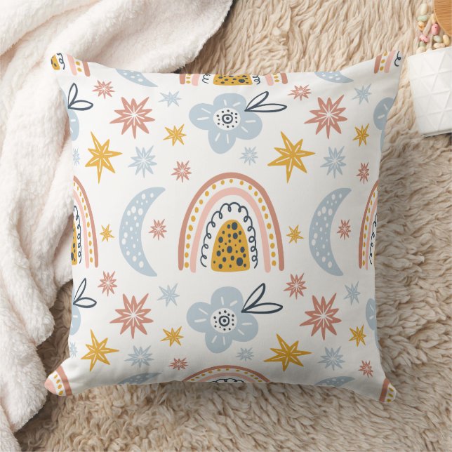 Celestial Floral & Rainbow Pattern Cushion (Blanket)
