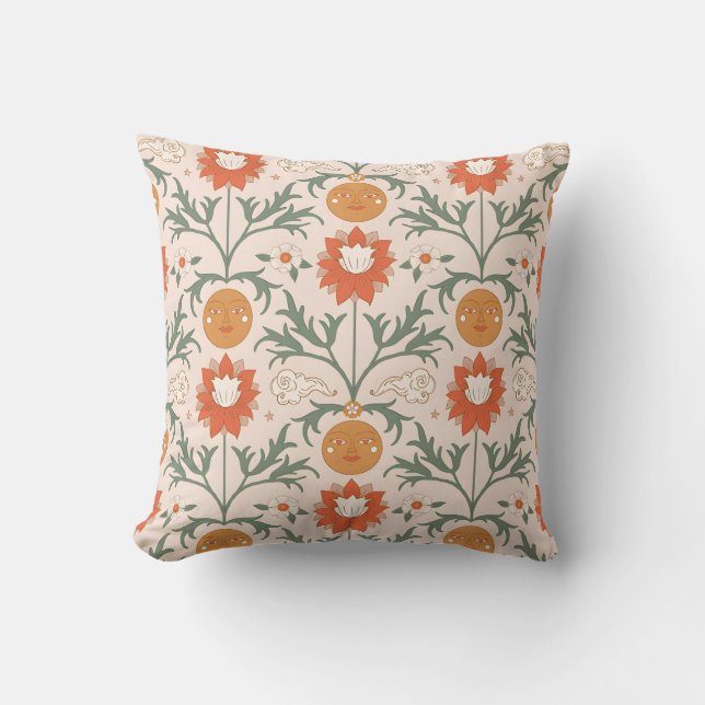 Celestial Floral Sunburst Seamless Pattern Design Cushion (Front)