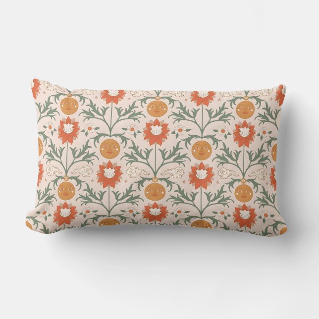 Celestial Floral Sunburst Seamless Pattern Design Lumbar Cushion (Front)