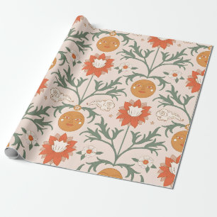 Celestial Floral Sunburst Seamless Pattern Design Wrapping Paper