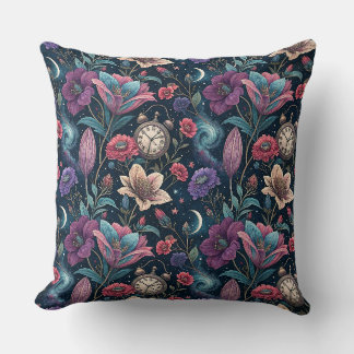 Celestial Floral & Vintage Clock Night Art Pattern Cushion