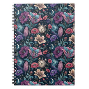 Celestial Floral & Vintage Clock Night Art Pattern Notebook