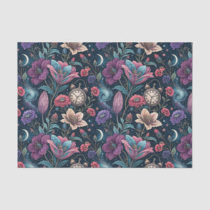 Celestial Floral & Vintage Clock Night Art Pattern Tissue Paper