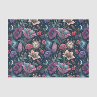 Celestial Floral & Vintage Clock Night Art Pattern Tissue Paper