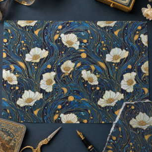 Celestial Florals Cream and Gold on Navy Tissue Paper