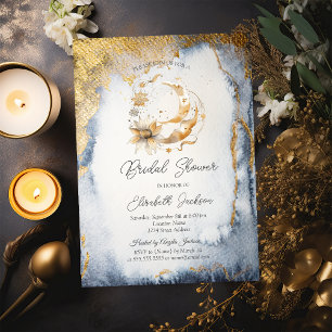 Celestial Flower Moon Gold Bridal Shower Invitation