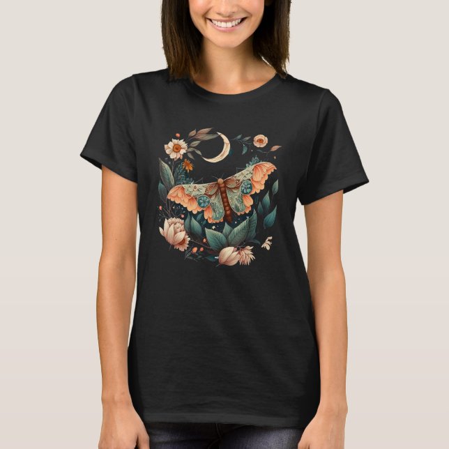 Celestial Flower Moth Moon Butterfly Vintage T-Shirt (Front)