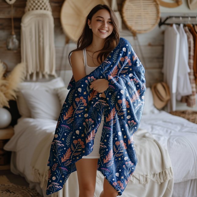 Celestial Foliage Geodes and Stars Blue Fleece Blanket (Creator Uploaded)