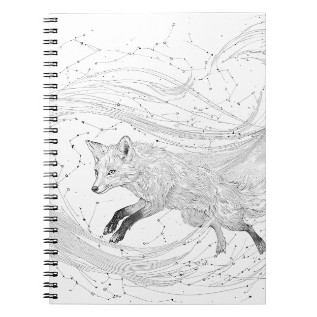 Celestial Fox Constellation Ink Drawing Notebook (Front)
