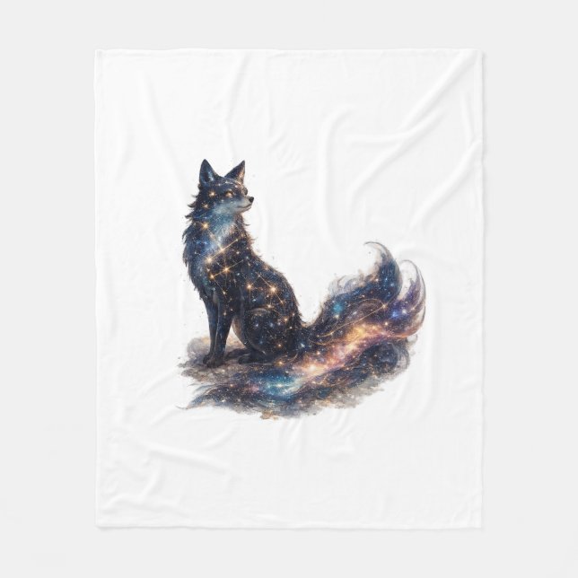Celestial Fox | Cosmic Fantasy Animal Fleece Blanket (Front)