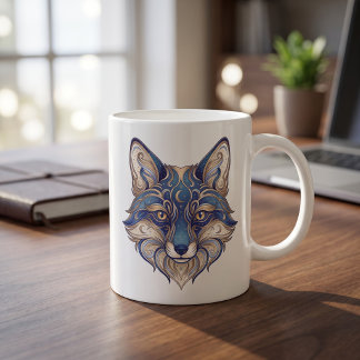 Celestial Fox Mug Gold & Blue Luxury Line Art