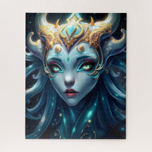 Celestial Frost Siren with Glowing Star Eyes Jigsaw Puzzle