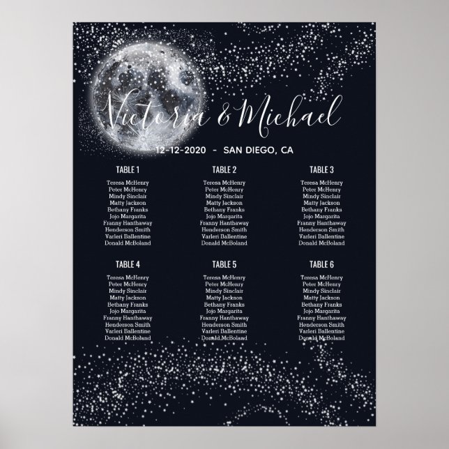 Celestial Full Moon and Stars Seating Chart (Front)