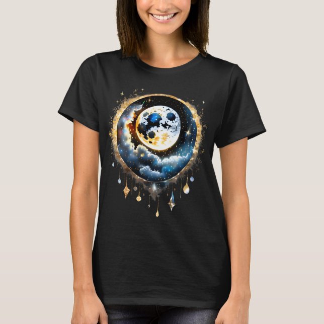 Celestial full moon starry night fantasy chic T-Shirt (Front)