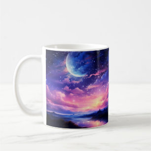 Celestial Full Moon Stars Clouds Mystical Purple Coffee Mug