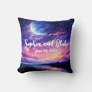 Celestial Full Moon Stars Clouds Mystical Wedding Cushion