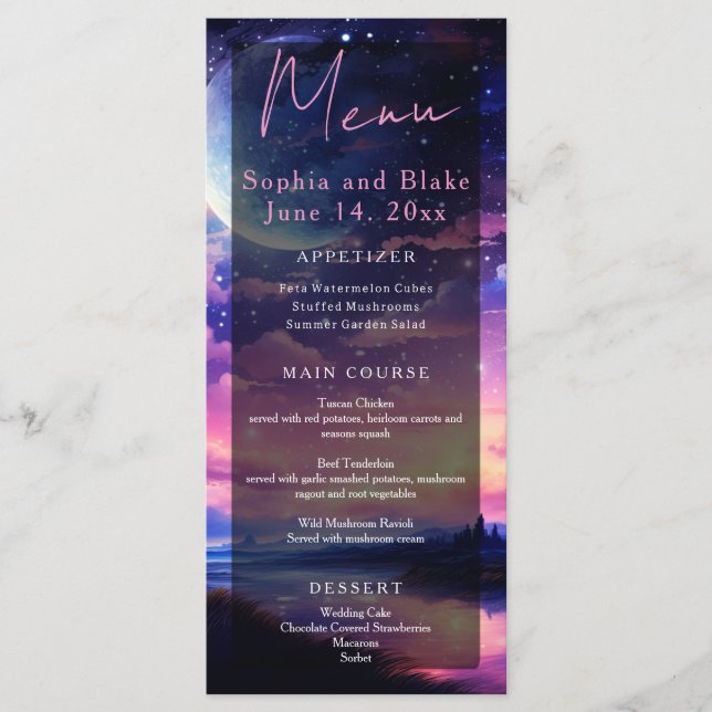 Celestial Full Moon Stars Clouds Mystical Wedding Menu (Front)