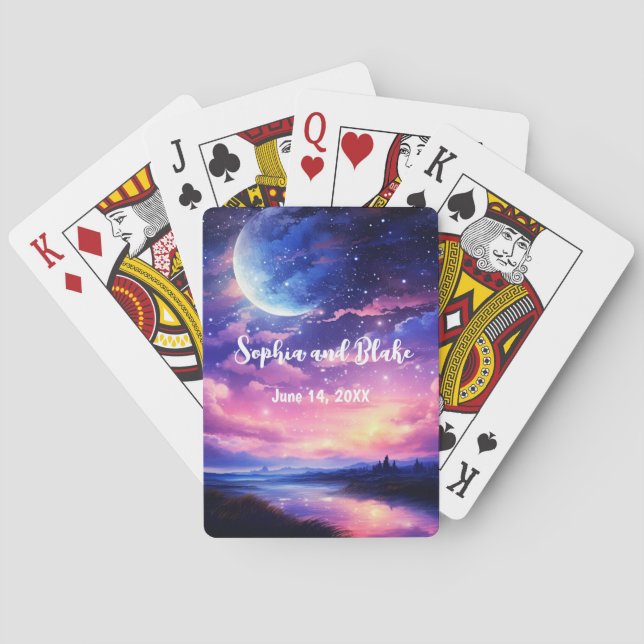 Celestial Full Moon Stars Clouds Mystical Wedding Playing Cards (Back)