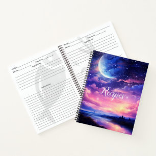 Celestial Full Moon Stars Clouds Recipe Book
