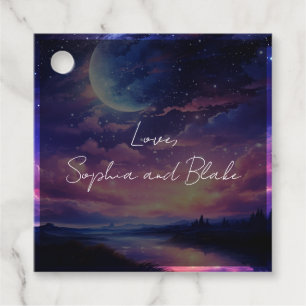 Celestial Full Moon Stars Personalised Wedding Favour Tags