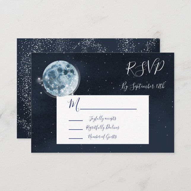 Celestial Full Moon Stars Wedding response RSVP (Front/Back)