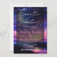 Celestial Full Moon Stars Wedding Save the Date 