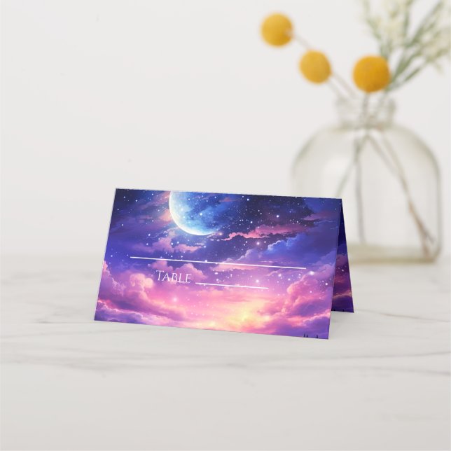 Celestial Full Moon Wedding Folded Place Card (Front)